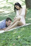 Gorgeous naturally busty Kira Queen gets foot worshiped & fucked at a picnic